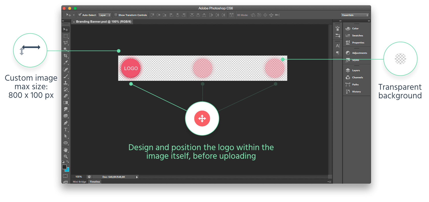 Make an image which is at least 670px wide, and maximum 100px high. Then align your logo inside it. You can also export your image with a transparent background to get nice visual effects in your questionnaire.